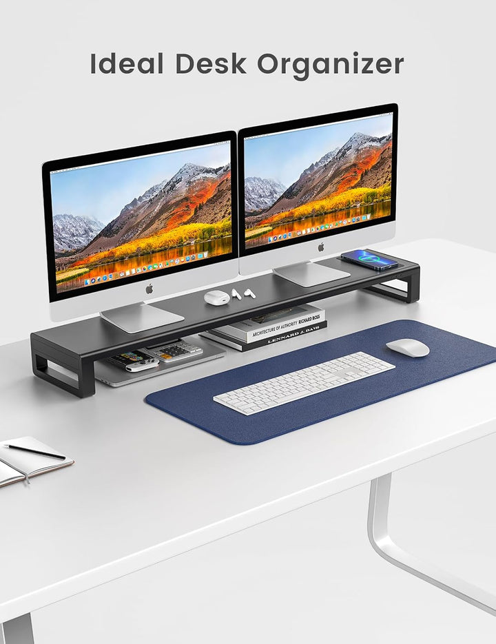 Vaydeer Dual-Monitor-Ständer mit kabelloser Aufladung und 4 USB-Hubs - Metallständer für 2 Monitore