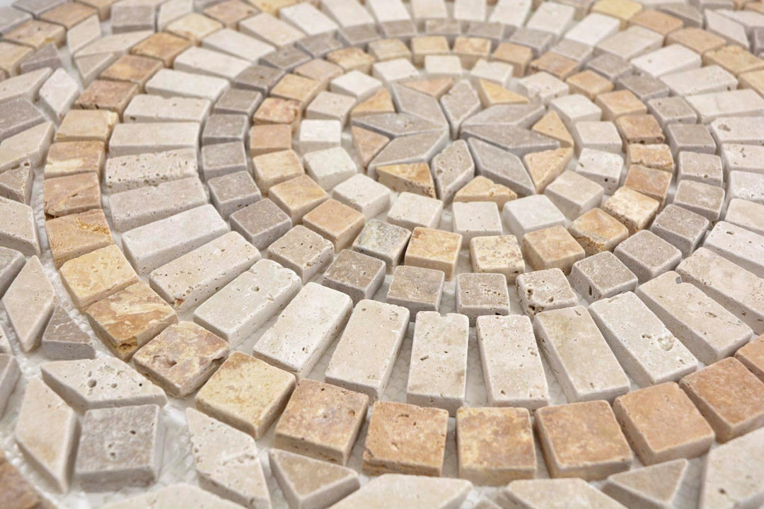 Naturstein Mosaik Einleger Fliese Gross Travertin beige gelb walnuss für WANDDEKO BAD WC KÜCHENDEKO