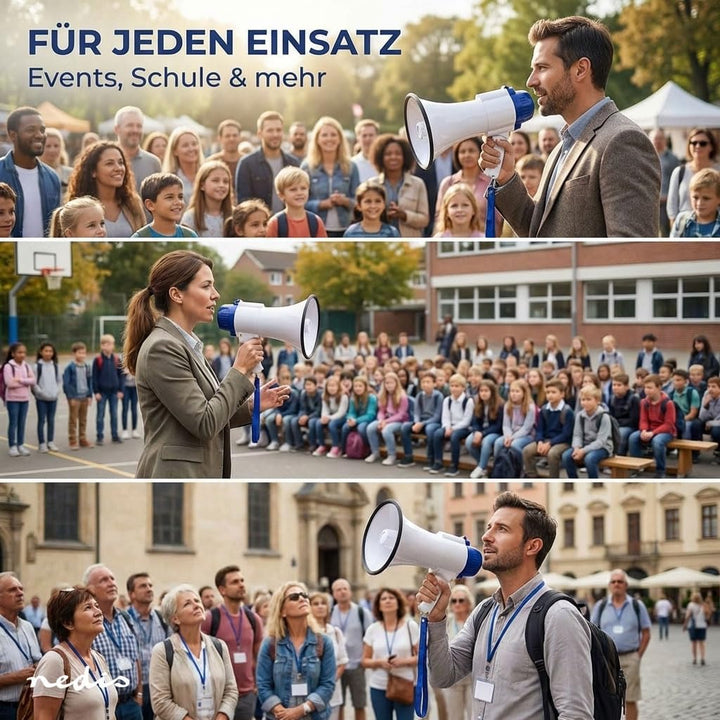 Megaphon - Maximale Reichweite: 1500 m - max. Lautstärke-Regler: 120 dB - Abnehmbares Mikrofon - Ein