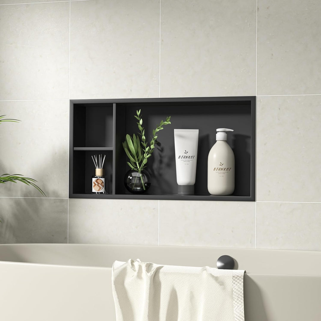 Wandnische 304 Edelstahl Duschnische Schwarz mit Ablage 60cm × 30cm × 10cm Badezimmer Duschnische fü