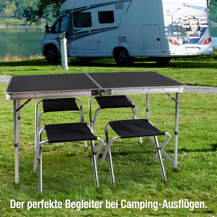 Faltbarer Campingtisch mit Klappfunktion – Stabiler Alu-Klapptisch mit 4 mm MDF-Platte – Höhenverste
