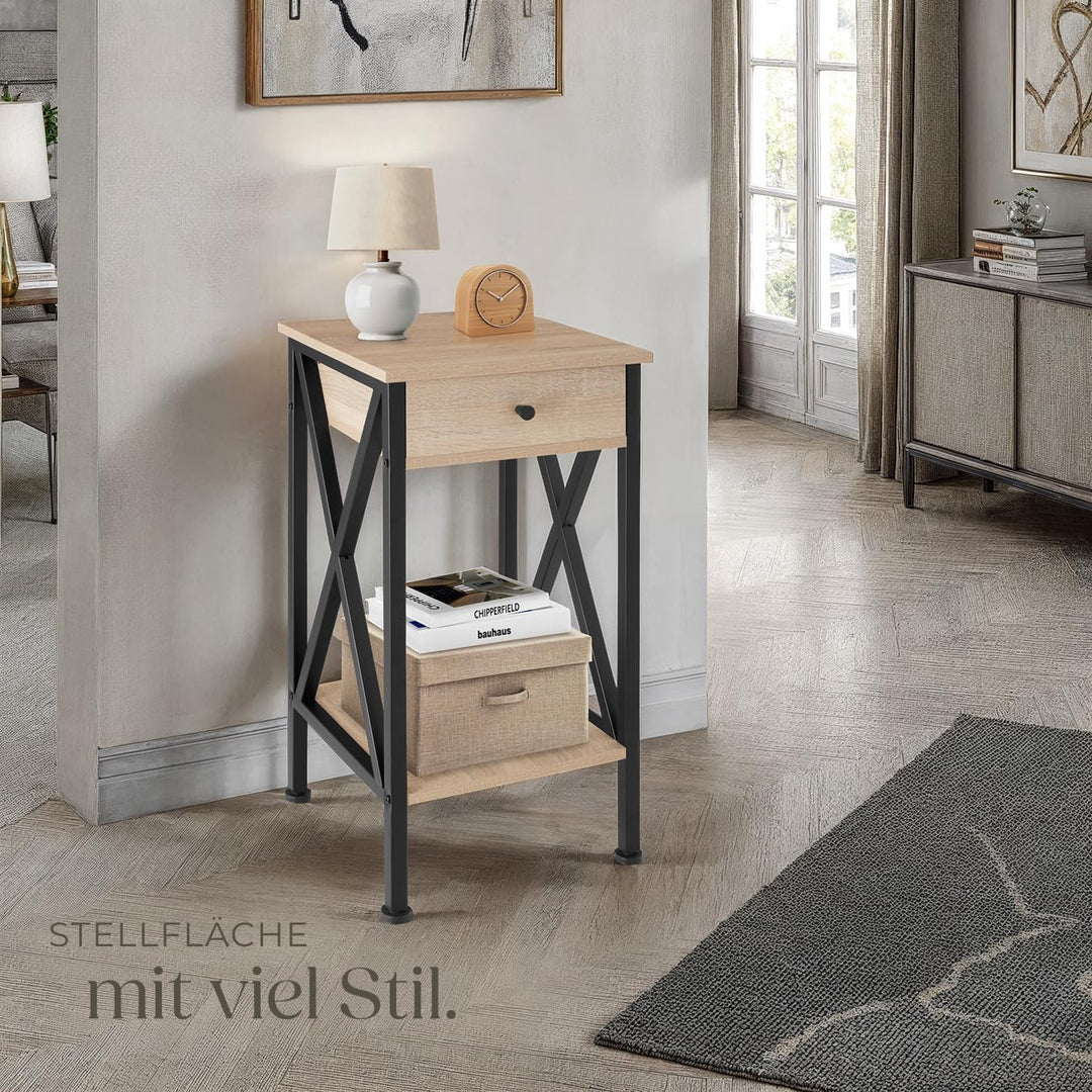 tectake® Industrial Möbel, Beistelltisch mit Schublade, Couchtisch mit Ablageflächen, Nachttisch sch