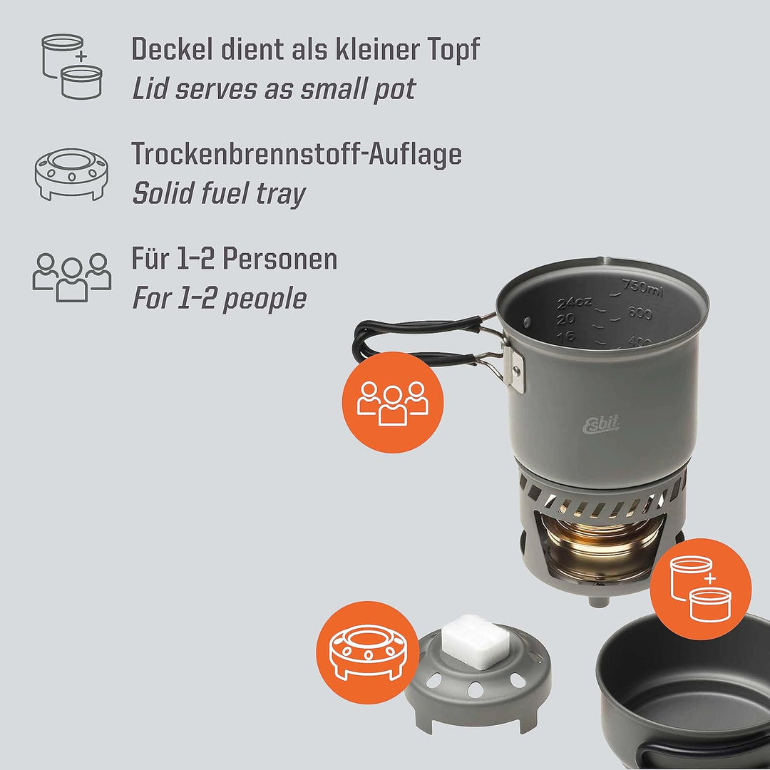 Esbit Spirituskochset - inkl. grossem und kleinem Topf - 985 ml & 470 ml - inkl. Spiritusbrenner - C