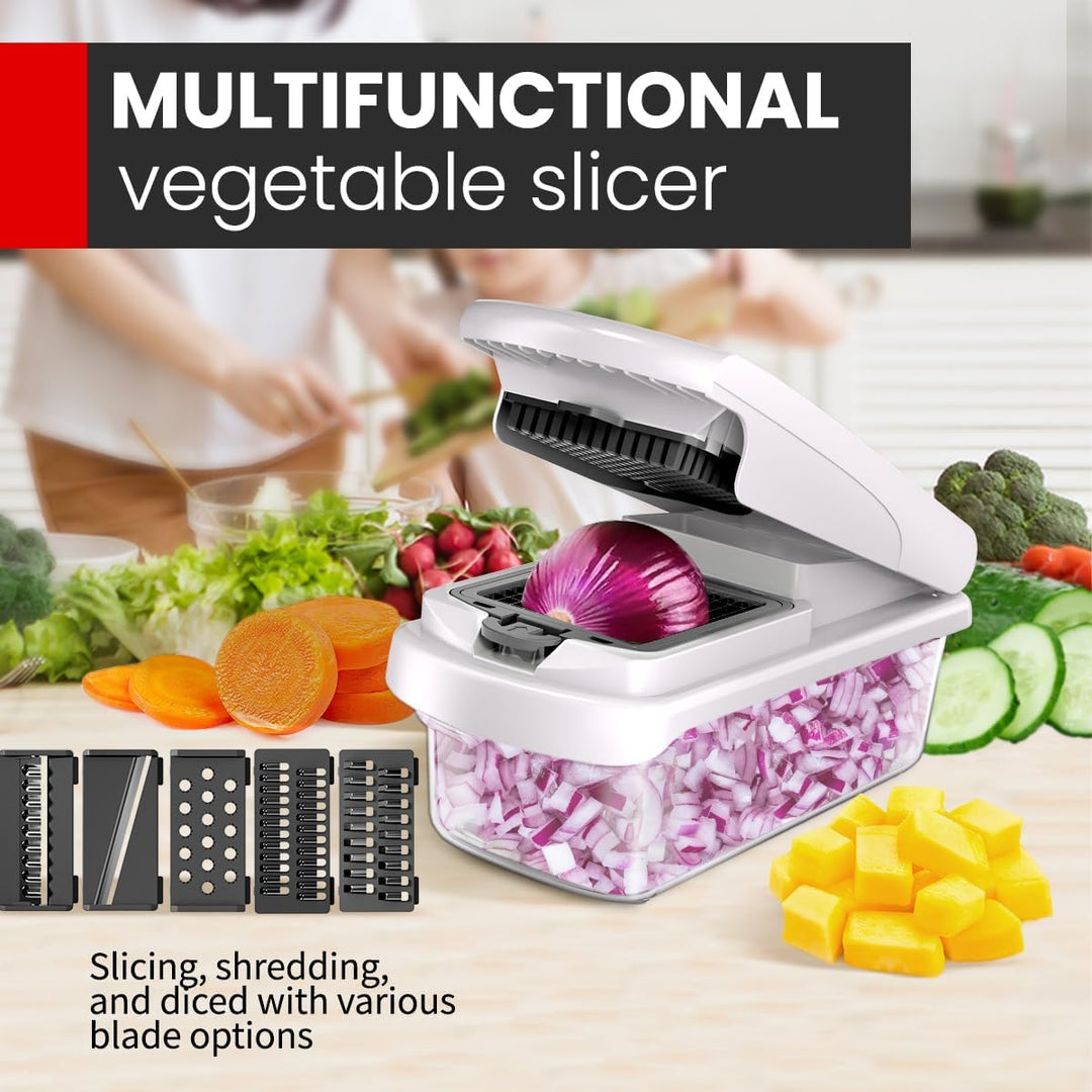 YKNIUFLY 15-in-1 Gemüseschneider Zwiebelschneider, Mandoline Gemüsehobel, Würfel- &amp; Julienne-Schneid