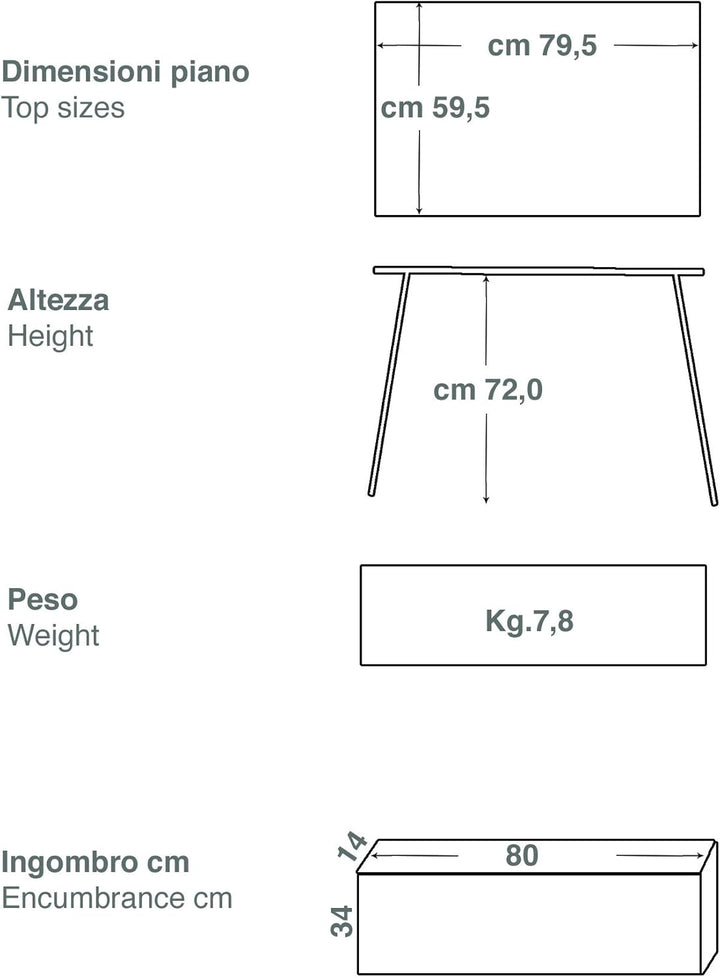 CASTELMERLINO 46 Klapptisch Camper Lärche 80 x 60 cm mit Tasche Nylon 60 x 80 Grau und Natur, 60 x 8
