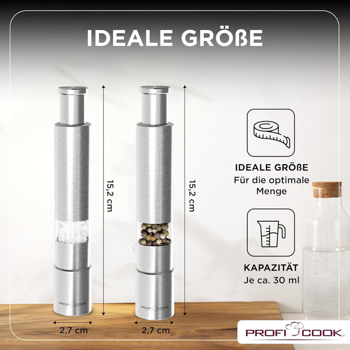 ProfiCook® Salz und Pfefferstreuer | Pfeffermühle | Salz und Pfeffermühle | 2er Set | Salzstreuer Ed