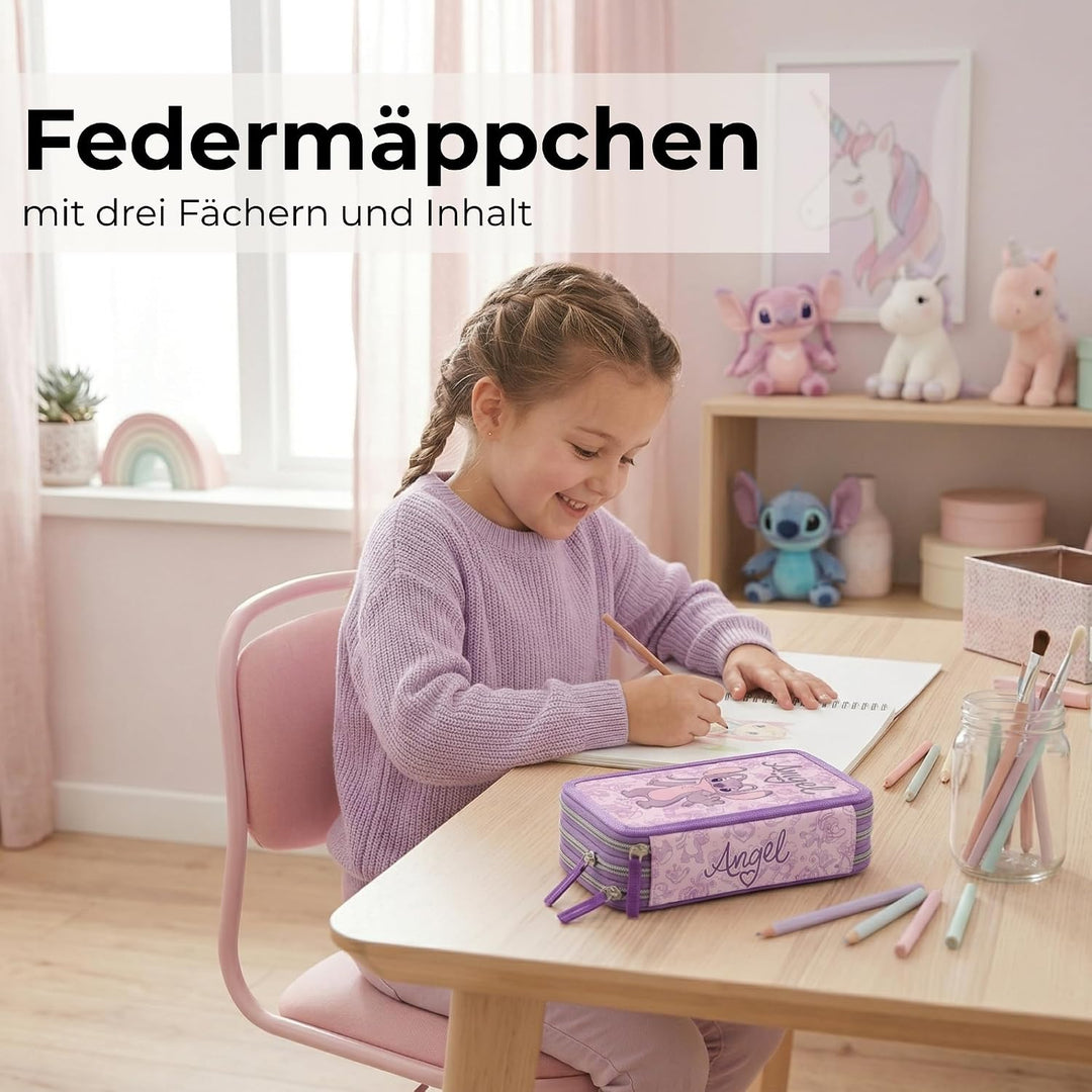 PASO - Federmäppchen 3 Fächer - Mäppchen für Mädchen - Federmappe 3-Fach Federtasche Gefüllte Schüle