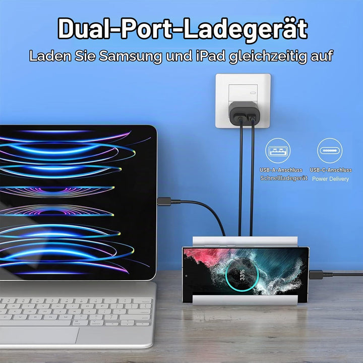 2er Pack USB C Ladegerät mit 2m Schnellladekabel 25W 2Port Schnellladegerät USB A &amp; USBC für Samsung