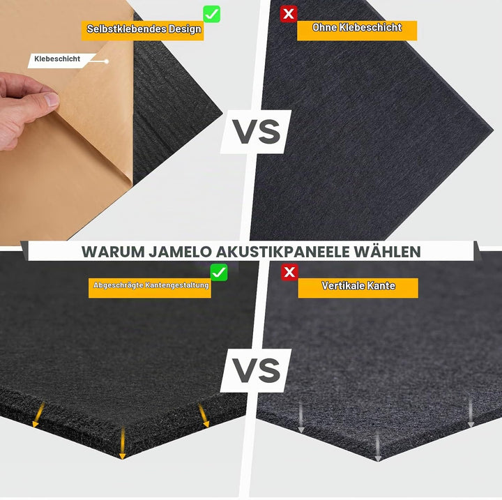 Akustikpaneele selbstklebend quadratisch 12St. JAMELO Akustikplatten aus Polyester zur Schalldämmung