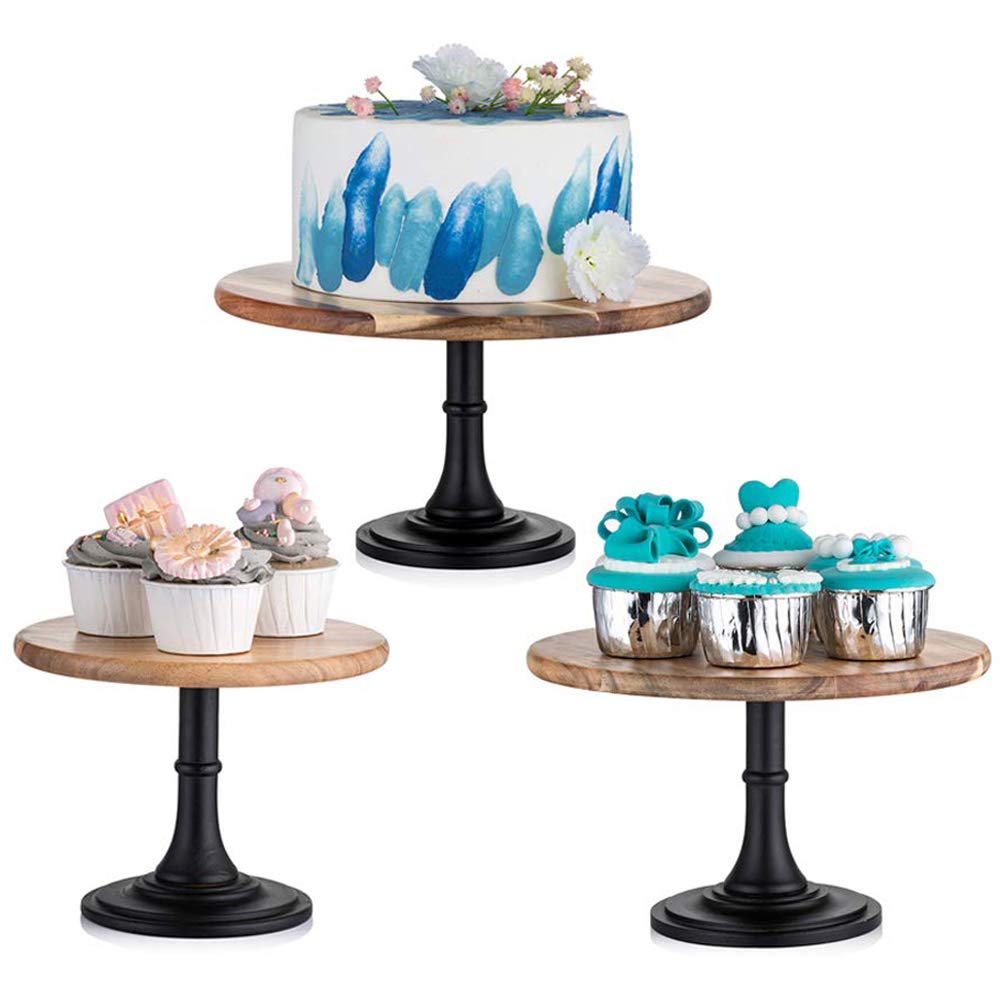 NUPTIO Tortenständer aus Holz 3er-Set: Rustikaler Ständer für Kuchen Hochzeit Dessert Ständer Holz-T