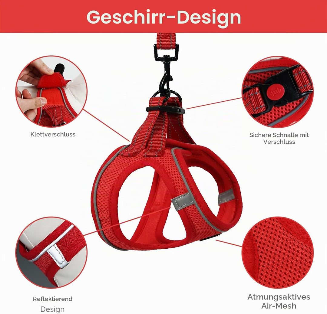 BELLA &amp; PAL Hundegeschirr Kleine Hunde mit Leine, Step-in Geschirr aus Air Mesh, Anti Zug Reflektier