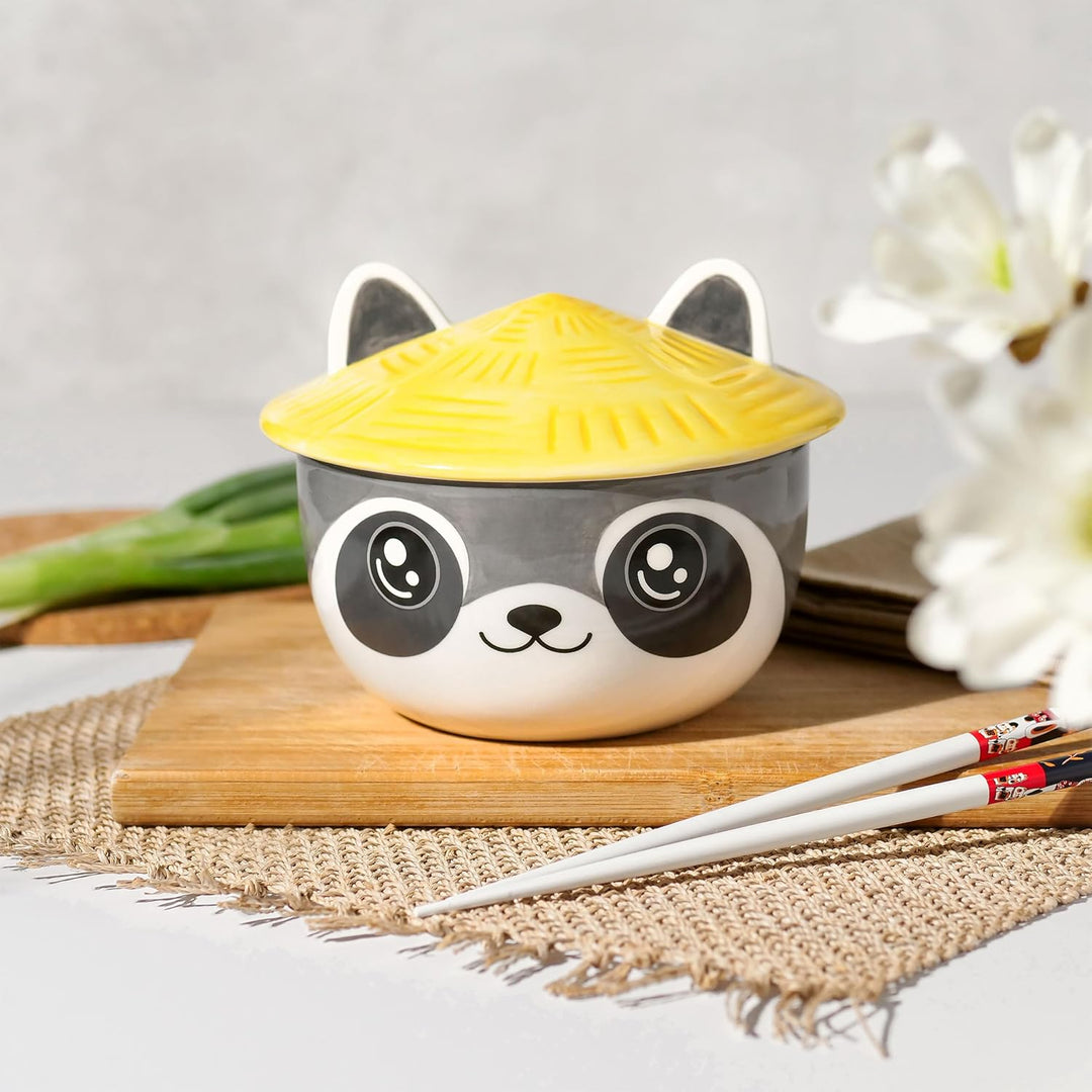 Elbenwald Waschbär Kawaii Schale mit Deckel für Anime Fans Ramen-Bowl Müslischale rundumbedruckt 550