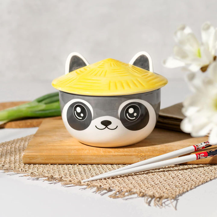 Elbenwald Waschbär Kawaii Schale mit Deckel für Anime Fans Ramen-Bowl Müslischale rundumbedruckt 550