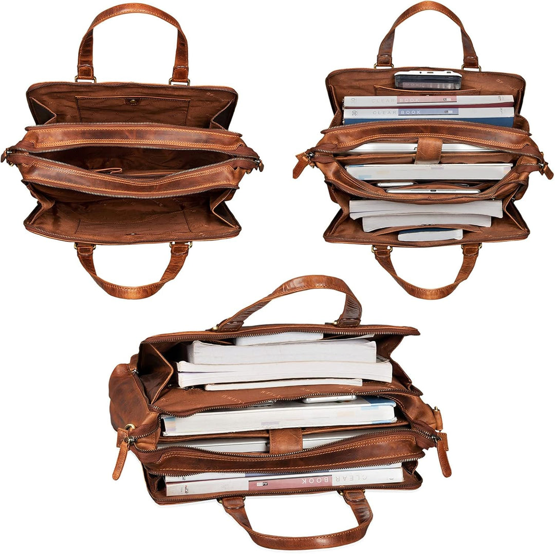 STILORD 'Claire' Businesstasche Damen Leder 15 Zoll Laptoptasche DIN A4 Aktentasche Umhängetasche un