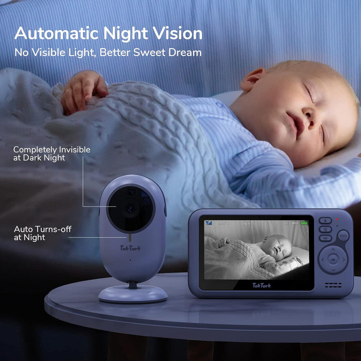TakTark Babyphone mit Kamera, 4.3'' Video Baby Monitor, Babyphone Babyfon mit Kamera und Audio mit V