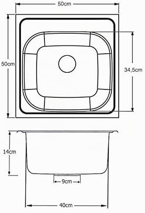 Edelstahleinbauspüle 50 x 50 cm mit vorgestanztem Hahnloch Ø 35mm Design Einbauspüle Edelstahlspüle