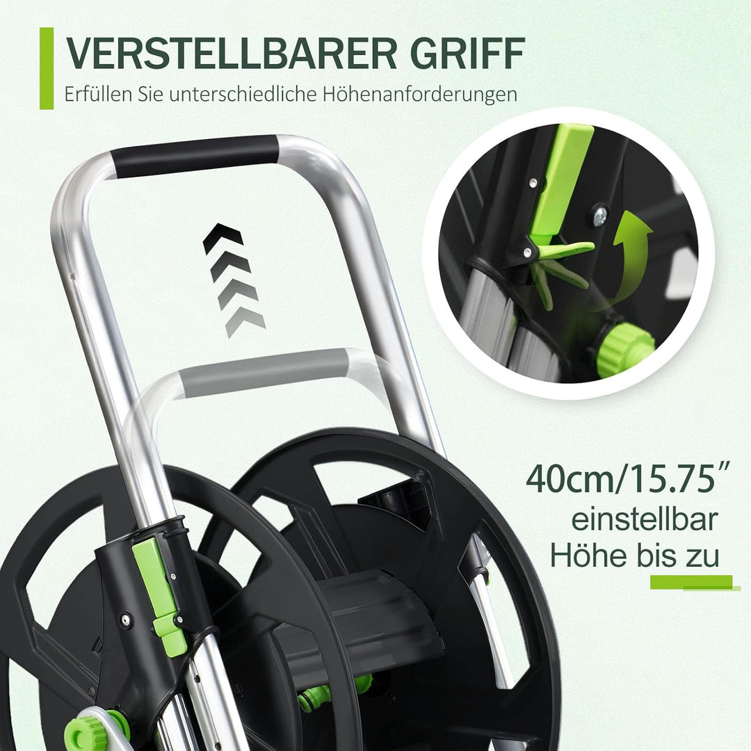 Schlauchwagen Metall, Fahrbare GartenSchlauchtrommel für 32-60m 1/2" Schlauch, mit Rädern, Verstellb