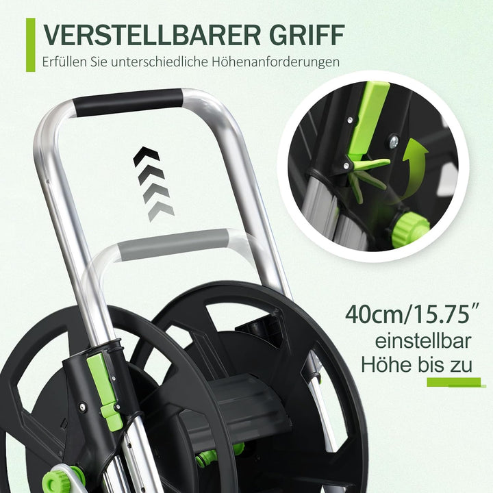 Schlauchwagen Metall, Fahrbare GartenSchlauchtrommel für 32-60m 1/2" Schlauch, mit Rädern, Verstellb
