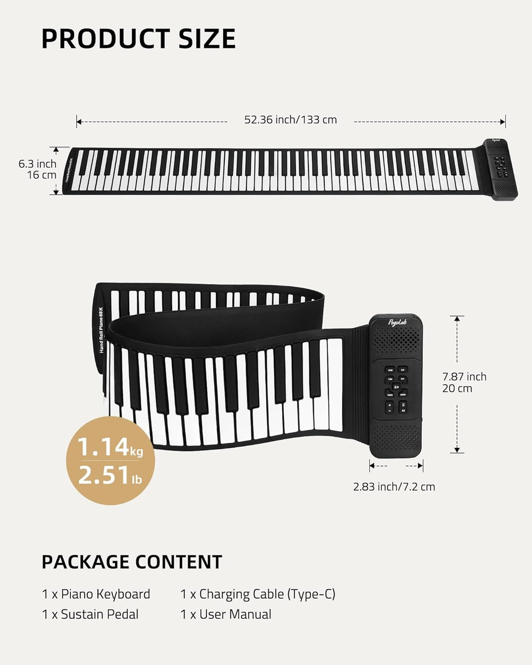 Aufrollbares Keyboard-Piano 88 Tasten, E Piano 88 Tasten für Anfänger, mit 14 Demo/128 Rhythmen/128