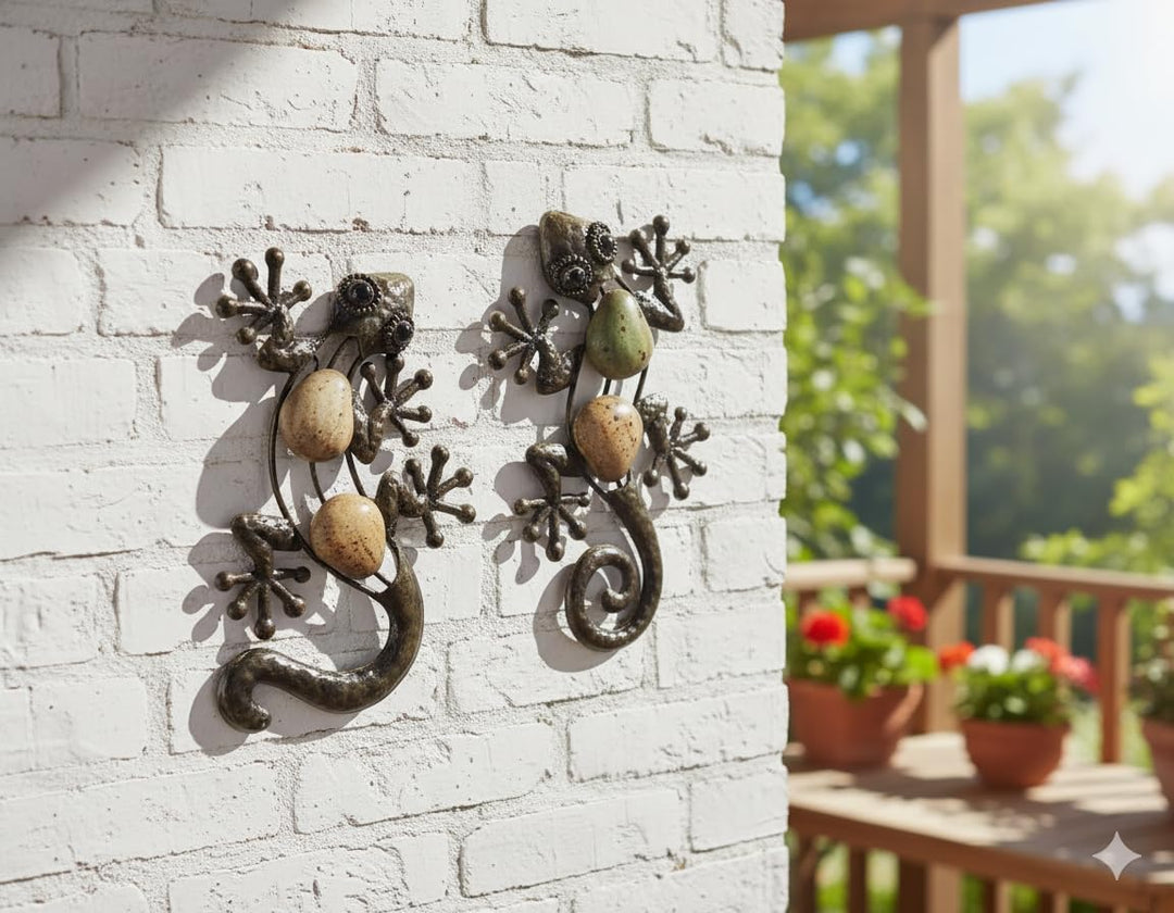 Wandverzier x2 Eidechsen, Metall, 15 cm, Wanddekoration, Garten im Freien, Echsenfigur, Metalldekora