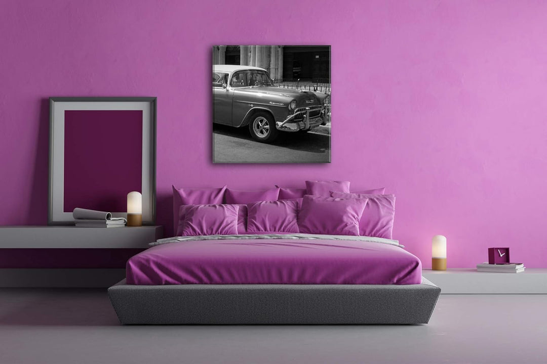 deyoli glänzender Blauer Oldtimer Format: 70x70 Effekt: Schwarz&Weiss als Leinwandbild, Motiv fertig