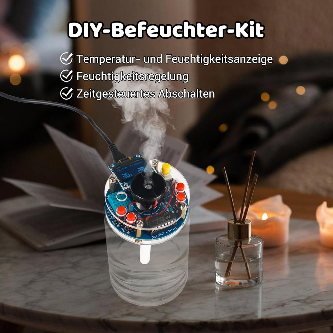 DIY Luftbefeuchter Lötbausatz mit OLED Display – Temperatur- & Luftfeuchtigkeitsanzeige, Timer & Zie