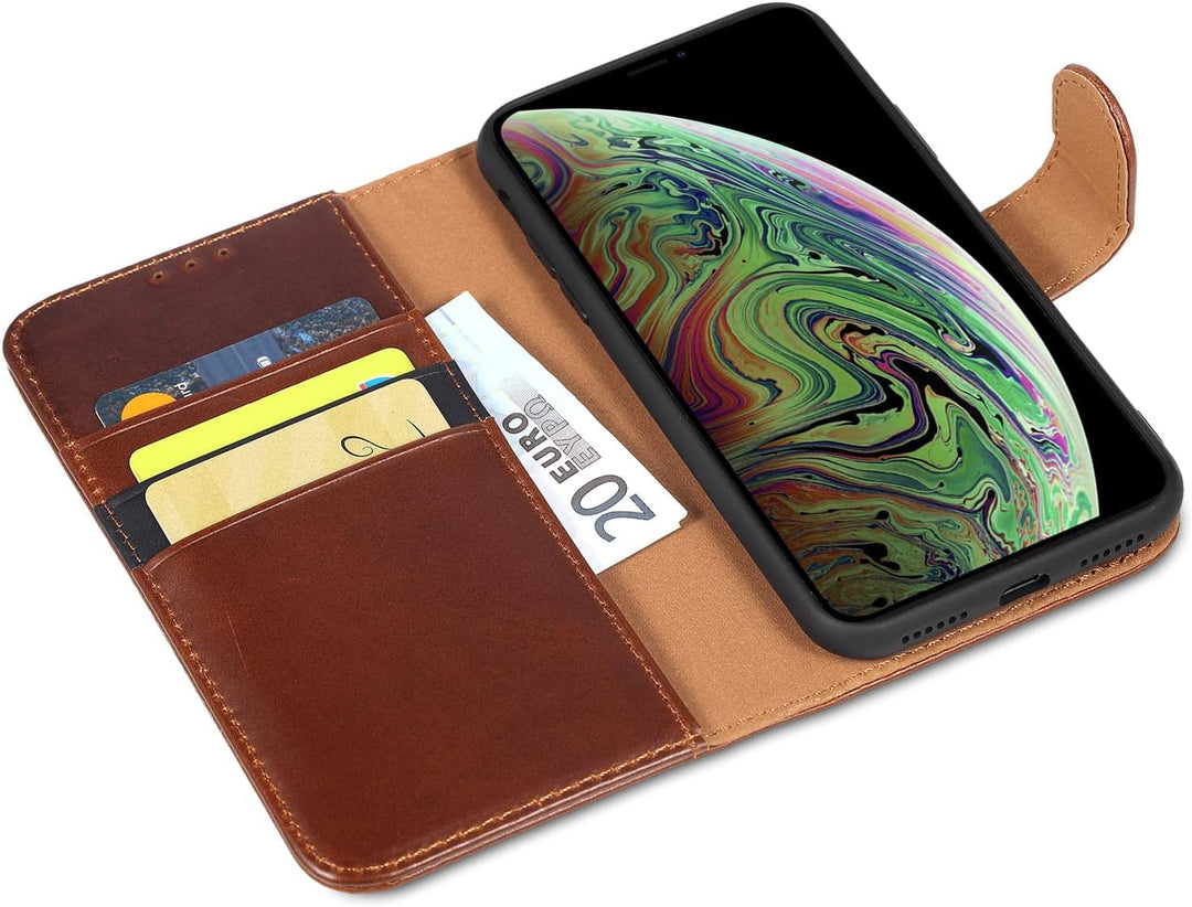 LENSUN Echtleder Hülle für iPhone XS, iPhone X Handyhülle [Echtes Leder][Magnetverschluss][RFID Schu