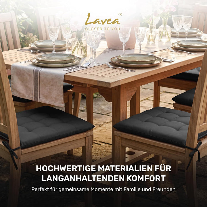 Lavea® Sitzkissen &amp; Stuhlkissen 40x40 cm – 4er Set – mit Stoffbändern – Outdoor &amp; Indoor – waschbar