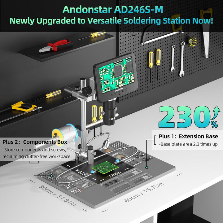 Andonstar AD246S-M Plus 7'' HDMI-Lötdigitalmikroskop für Elektronikreparaturen, 2000x 3 Linsen 2160P