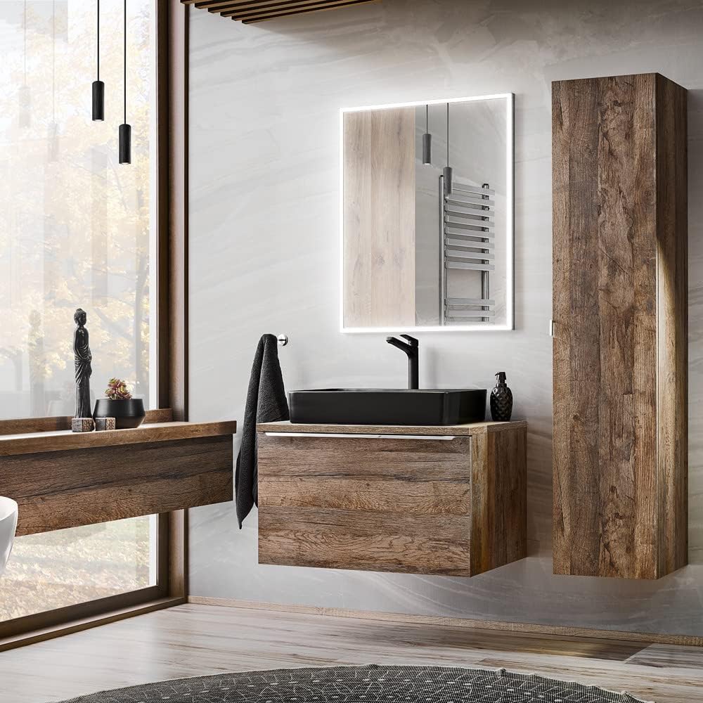 Lomadox Badezimmer Waschtischunterschrank 80cm in Vintage Oak Nb., 2 Softclose-Auszüge, B/H/T ca. 80