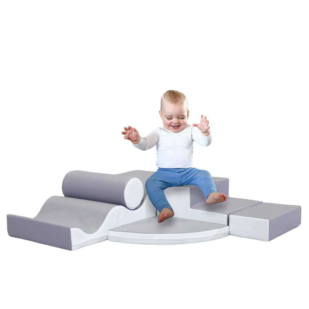 IGLU SOFT PLAY 6 Softbausteine Riesenbausteine Schaumstoffbausteine - Anti-Rutsch (Grau/Weiss), Grau