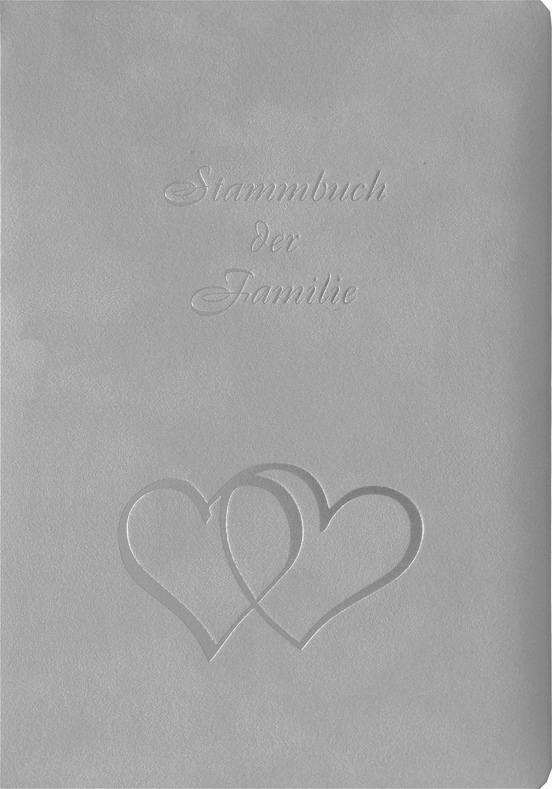 Stammbuch Gries, grau, hochwertiges Velours, Herzen verschlungen, Silberprägung, Stammbuchformat