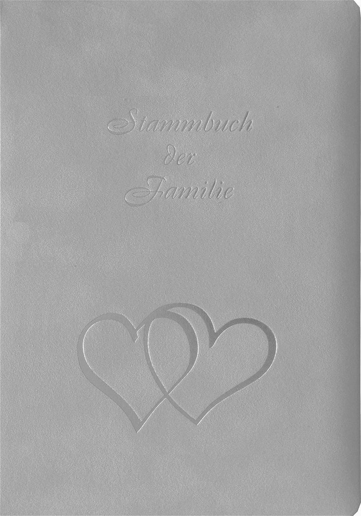 Stammbuch Gries, grau, hochwertiges Velours, Herzen verschlungen, Silberprägung, Stammbuchformat