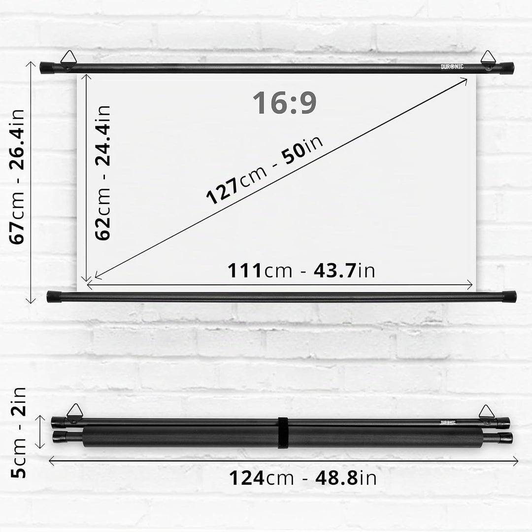 Duronic BPS50 16:9 Projektorleinwand, Beamerleinwand 50 Zoll, Heimkino mit 4K Full HD 3D, Rolloleinw