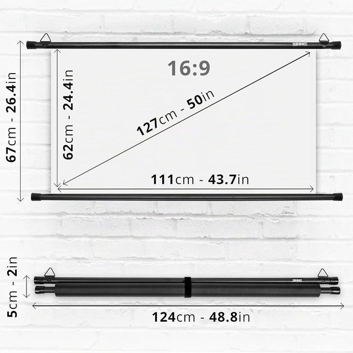 Duronic BPS50 16:9 Projektorleinwand, Beamerleinwand 50 Zoll, Heimkino mit 4K Full HD 3D, Rolloleinw