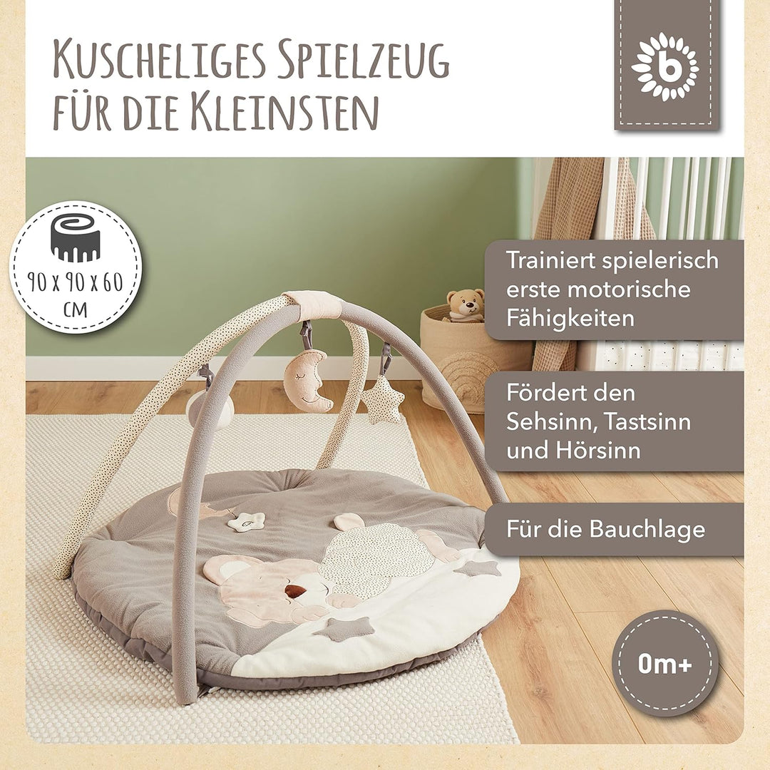 Bieco Krabbeldecke mit Spielbogen für Babys, Schlafbär | ∅ ca. 90 cm | süsse Mobile Spieldecke Baby