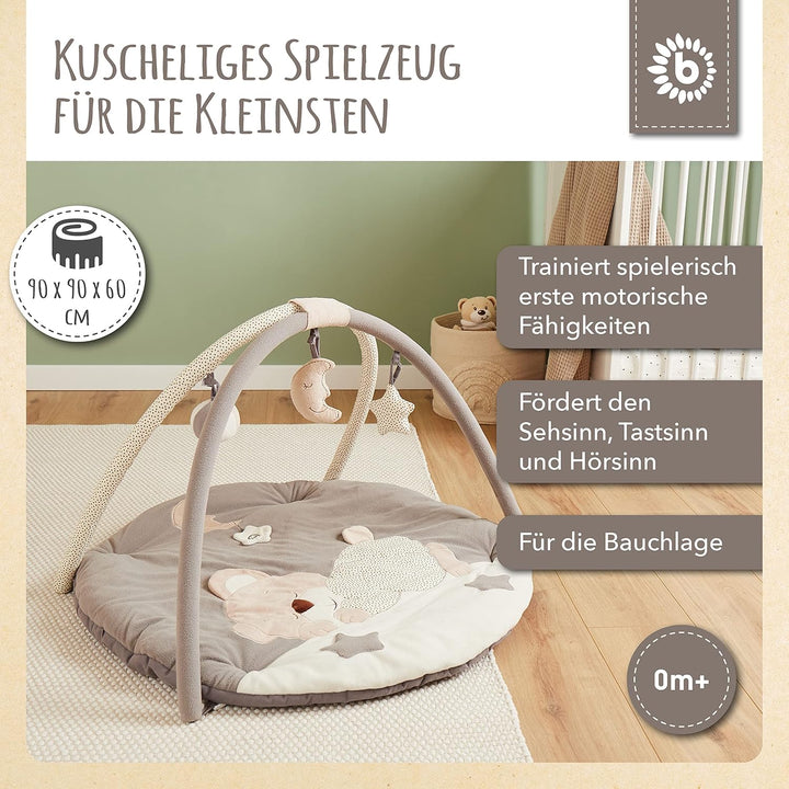 Bieco Krabbeldecke mit Spielbogen für Babys, Schlafbär | ∅ ca. 90 cm | süsse Mobile Spieldecke Baby