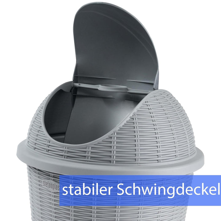 Mülleimer 10 Liter rund Weiss Rattanoptik Schwingdeckel Schwingdeckeleimer Kunststoff Küche Büro Bad
