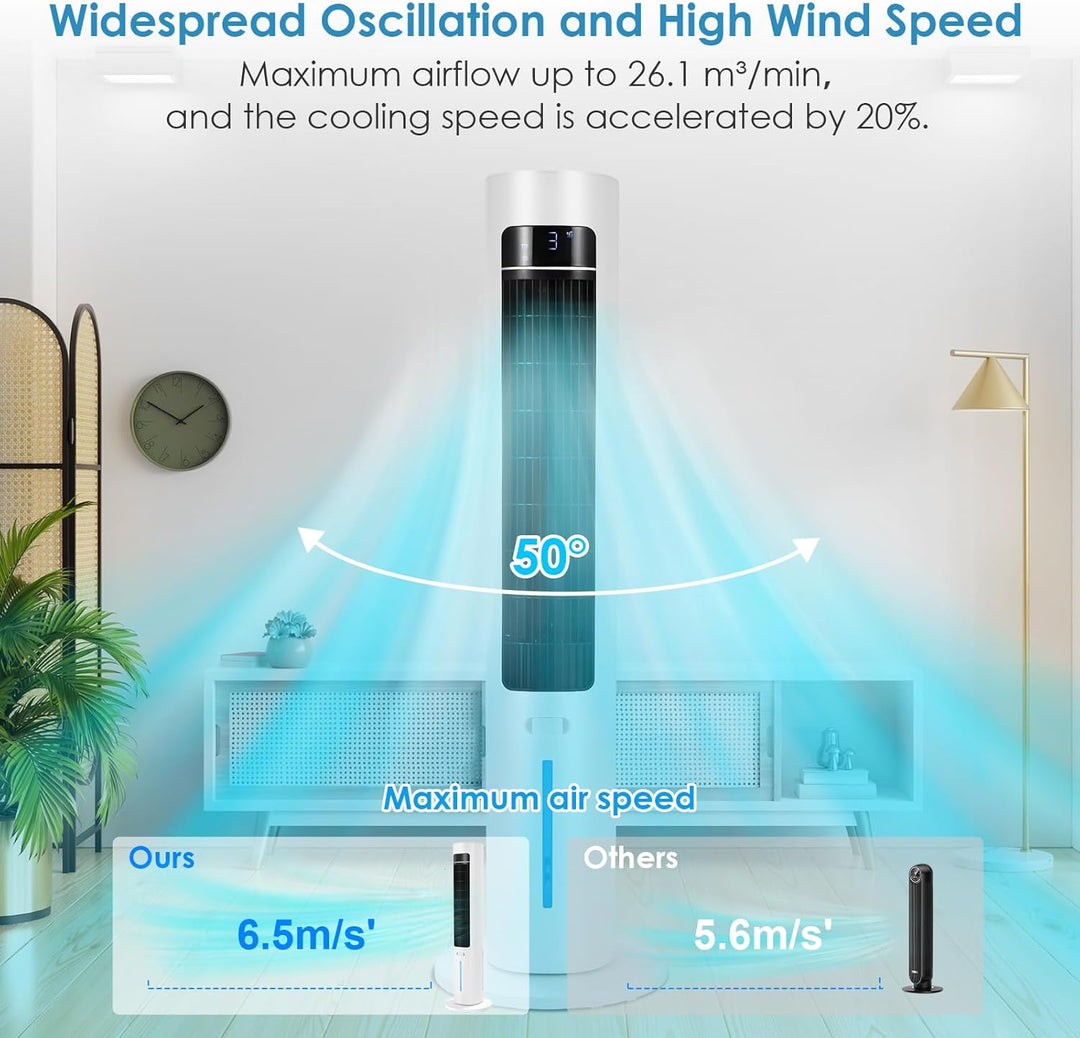 LIFERUN Turmventilator mit Aromadiffuser Fernbedienung 3-Stufen-Klimaanlage mit Wasserkühlung, 50° O