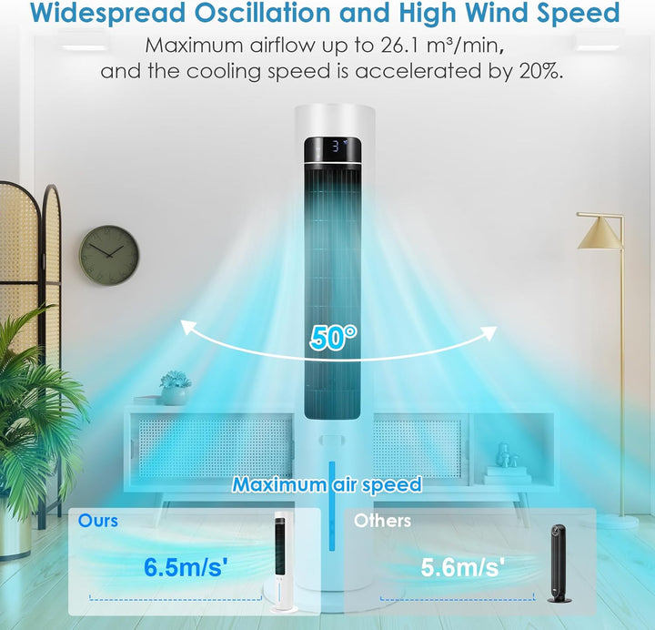 LIFERUN Turmventilator mit Aromadiffuser Fernbedienung 3-Stufen-Klimaanlage mit Wasserkühlung, 50° O