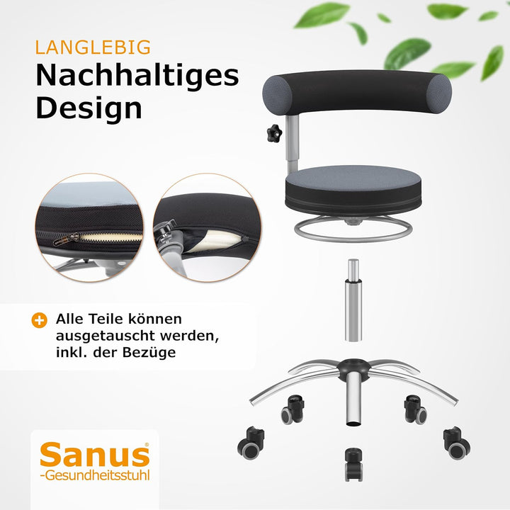 Sanus Gesundheitsstuhl mit höhenverstellbarer Lehne, Sitzhöhe standard (42-51 cm), Stoffbezug, grau/