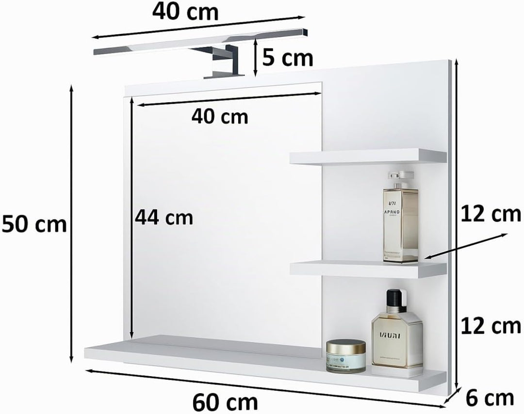 Badspiegel mit 3 Ablagen Badezimmerspiegel Spiegel Regal Wandspiegel Hängespiegel Badmöbel Spiegel F