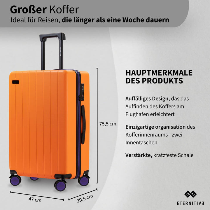 ETERNITIVE - Koffer Reisekoffer Hartschale aus ABS |Reisetrolley Leicht mit 4 Zwillingsrollen 360° |