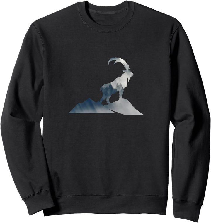 Steinbock Silhouette mit Berg Wald & Nebel - Natur Wandern Sweatshirt