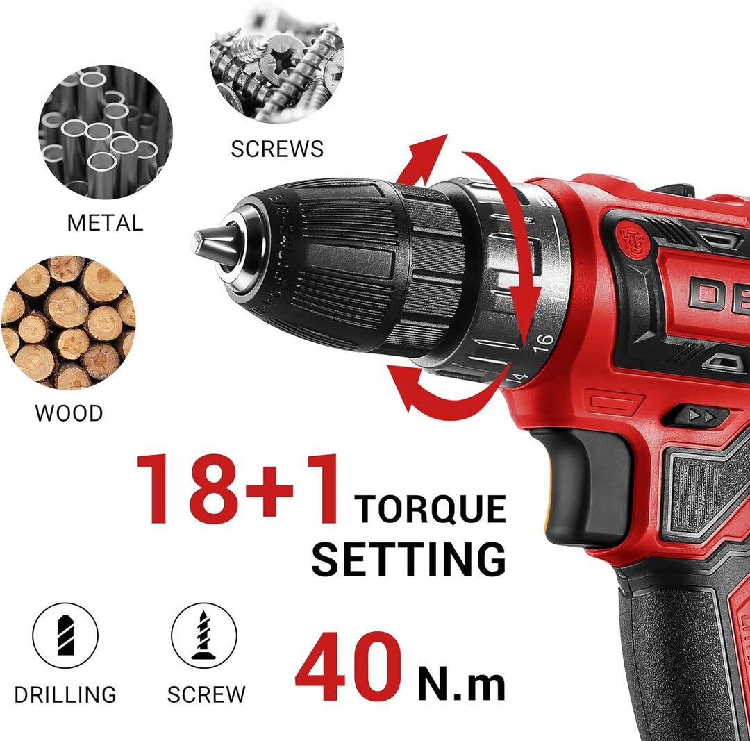 20 V Akkuschrauber für Damen:DEKOPRO 40 N.m Akku Schrauber mit Akku und Ladegerät，30 pcs Zubehör Boh