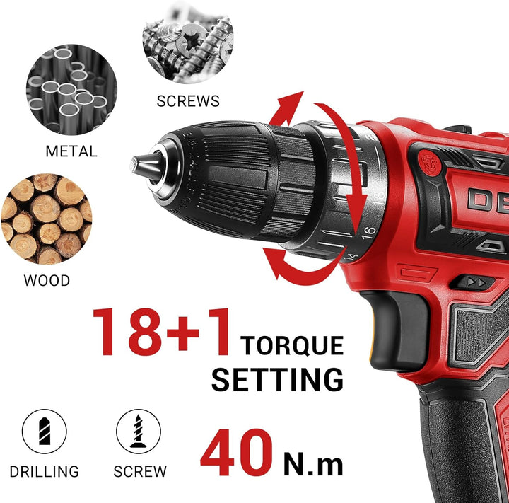 20 V Akkuschrauber für Damen:DEKOPRO 40 N.m Akku Schrauber mit Akku und Ladegerät，30 pcs Zubehör Boh