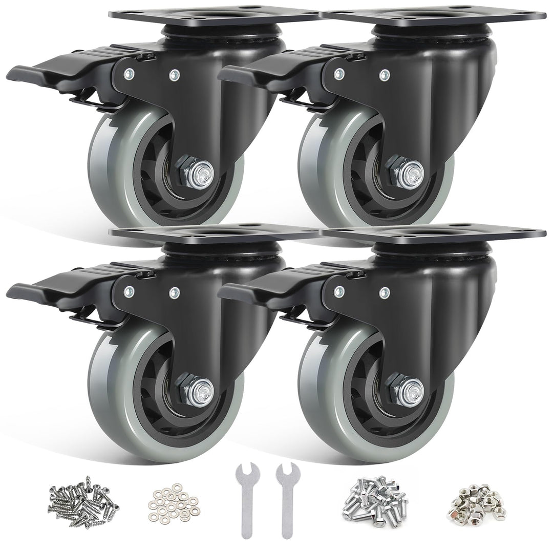 BAOLIHUI 75mm Graue Schwerlastrollen mit Bremse - Möbelrollent bis zu 500KG, 360° Beweglichkeit - 4e
