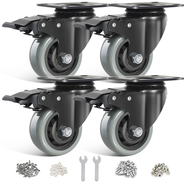BAOLIHUI 75mm Graue Schwerlastrollen mit Bremse - Möbelrollent bis zu 500KG, 360° Beweglichkeit - 4e