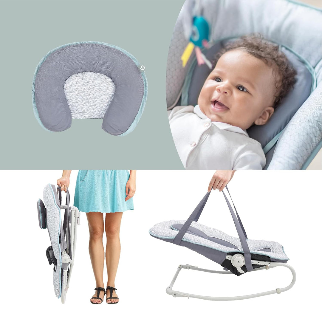 Babymoov Babywippe Graphik blue, 5-fach verstellbare Rückenlehne, abnehmbarer Spielbogen, Blue