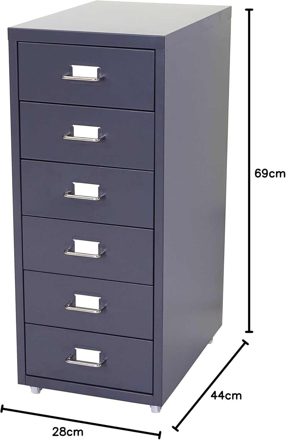 Mendler Rollcontainer Boston T851, Schubladenschrank Stahlschrank, 69x28x41cm 6 Schubladen - dunkelg